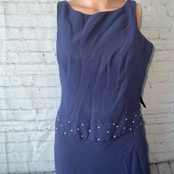 Bari Jay dark blue bedazzled sleeveless long polyester formal dress size 3/4 - Picture 2 of 12